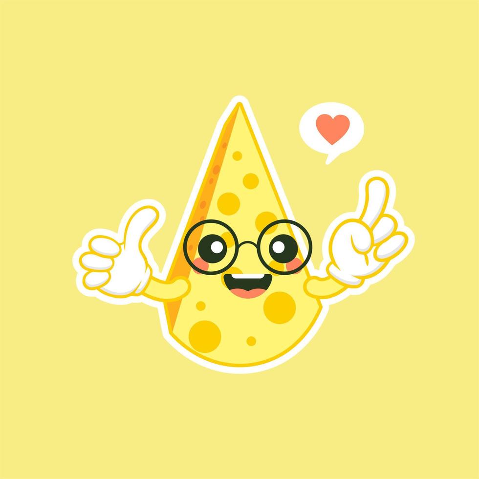 cute and kawaii awaii cheese character. Funny happy smiling cheese. Flat cartoon character illustration icon. Happy funny asian character for children's restaurant menu, Fast Food sticker vector