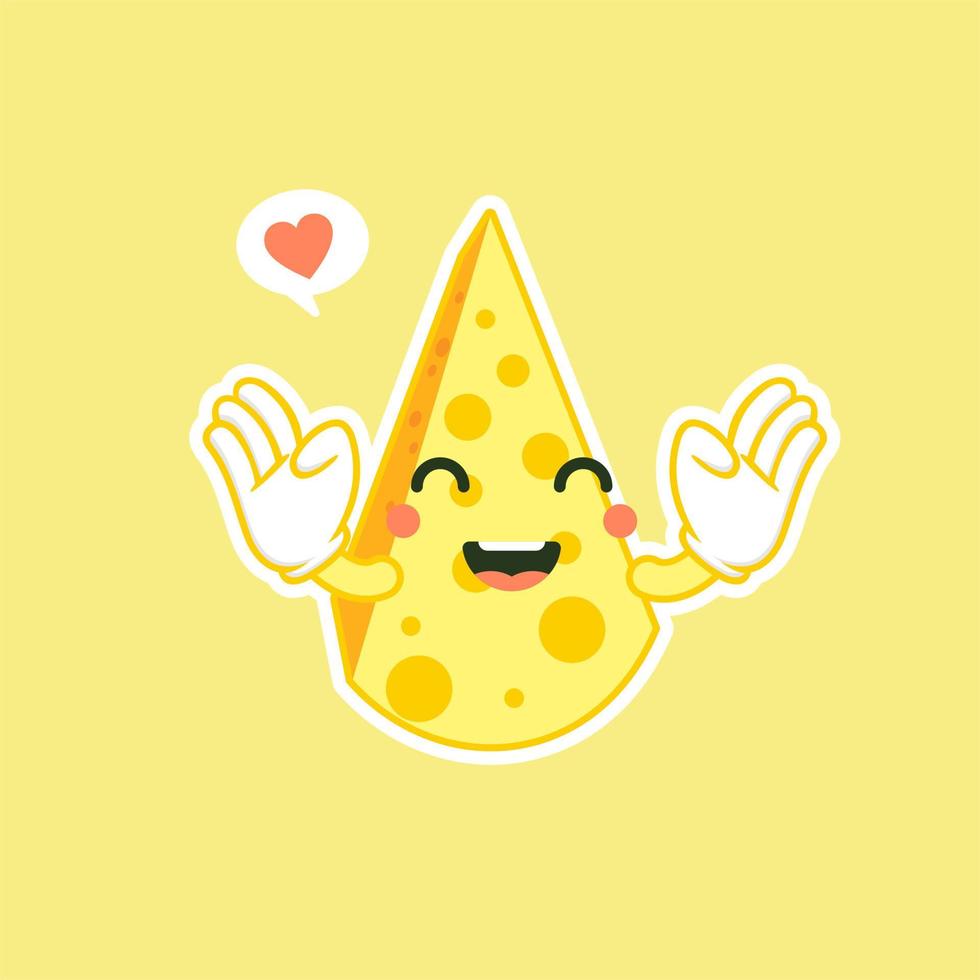 cute and kawaii awaii cheese character. Funny happy smiling cheese. Flat cartoon character illustration icon. Happy funny asian character for children's restaurant menu, Fast Food sticker vector