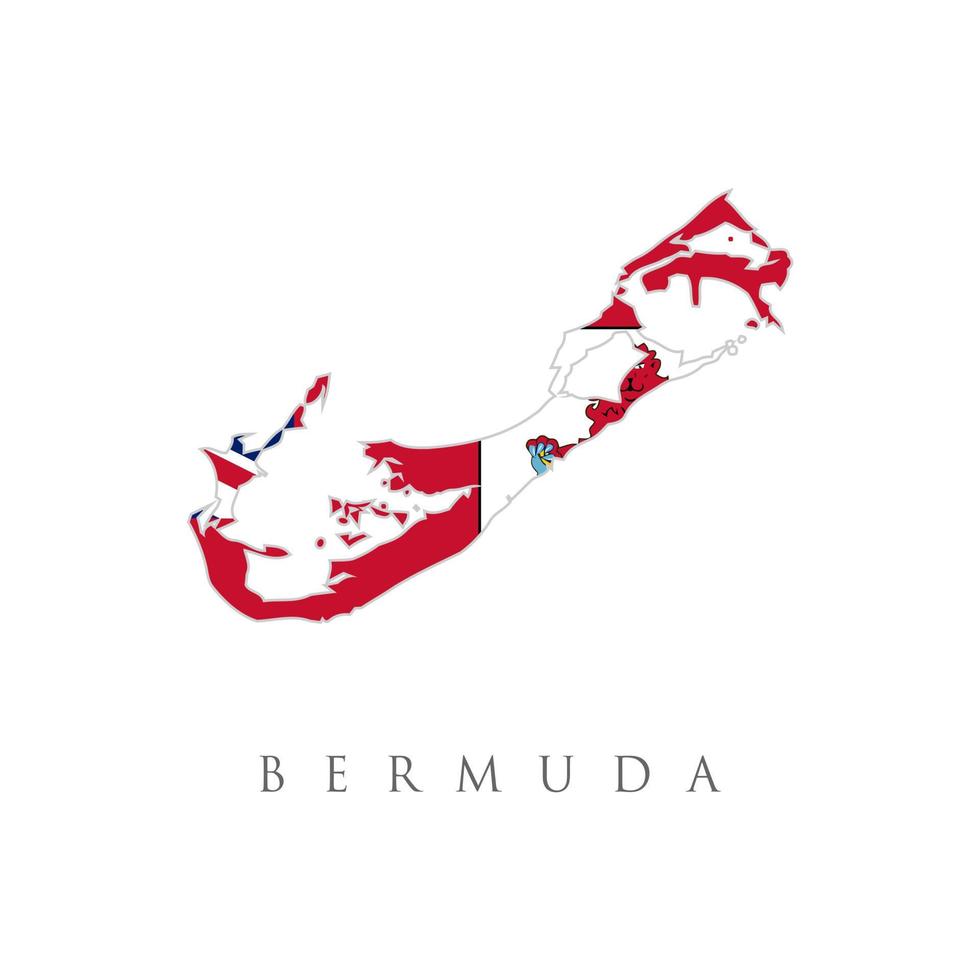 Map of Bermuda with Bermudian flag isolated on white background. British Overseas Territory, United Kingdom, UK, Vector Illustration.