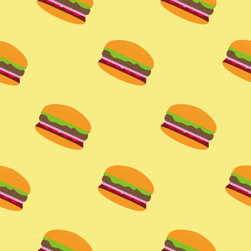 Hamburger seamless patten flat design vector illustration. Fast food hand drawn seamless pattern background