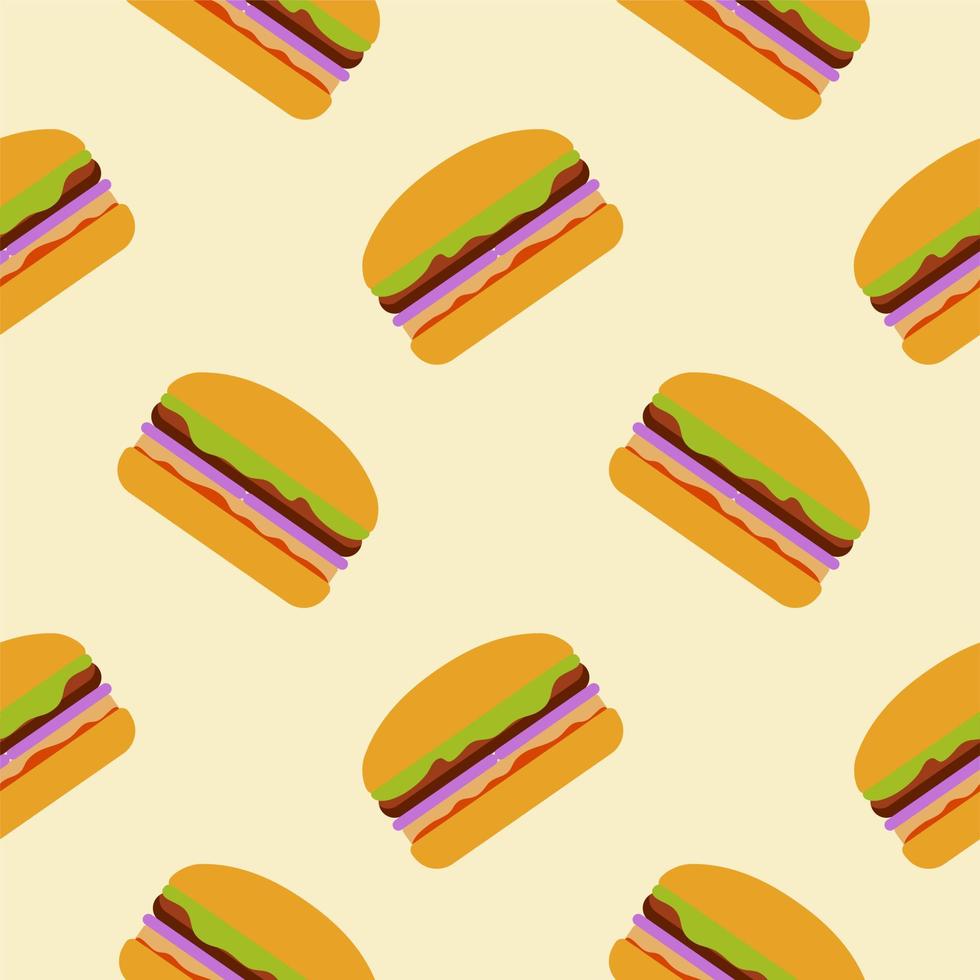 Ilustración de vector de diseño plano de patten sin costura de hamburguesa. comida rápida dibujado a mano sin fisuras de fondo