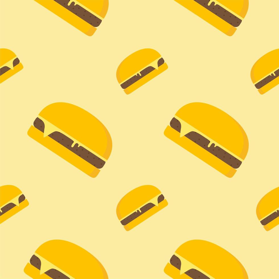 Ilustración de vector de diseño plano de patten sin costura de hamburguesa. comida rápida dibujado a mano sin fisuras de fondo