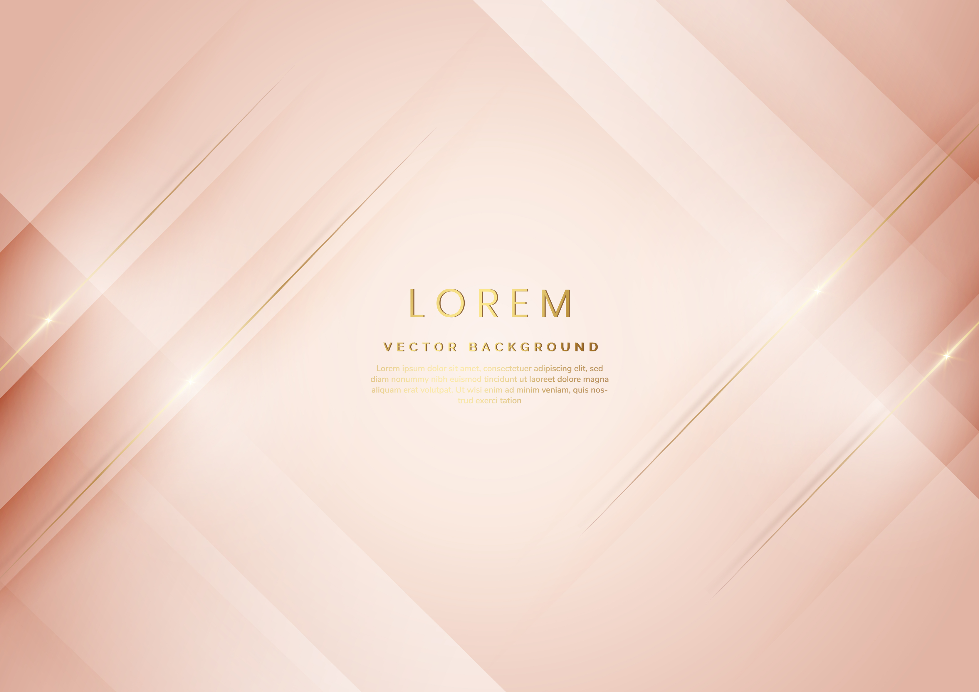 Abstract 3d template rose gold background with gold lines diagonal
