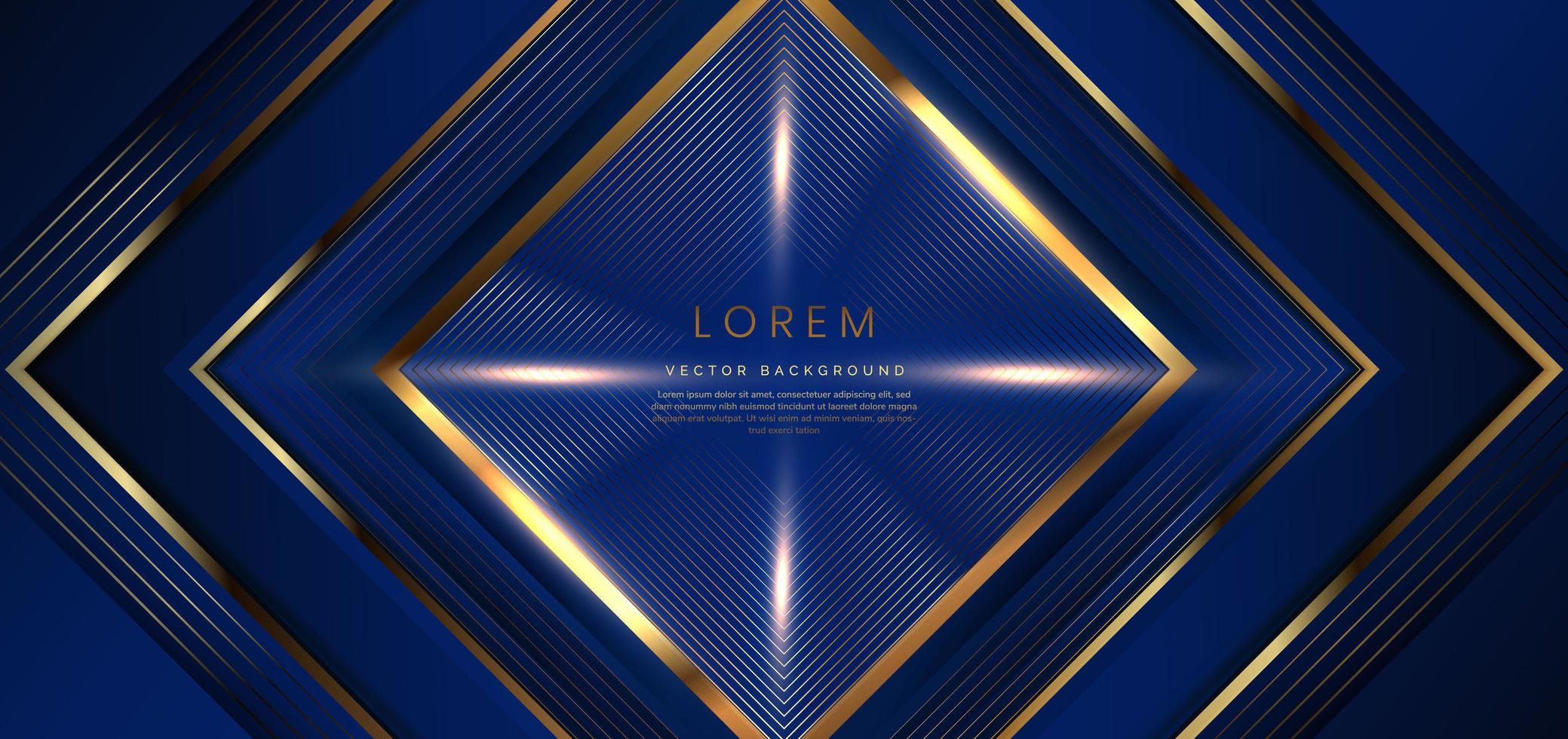 Abstract luxury triangles golden lines overlapping on dark blue background. Template premium award design. vector