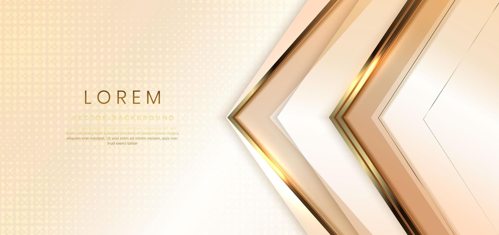 Abstract 3d modern luxury template gold color and gold arrow background with golden glitter line light sparkle. vector