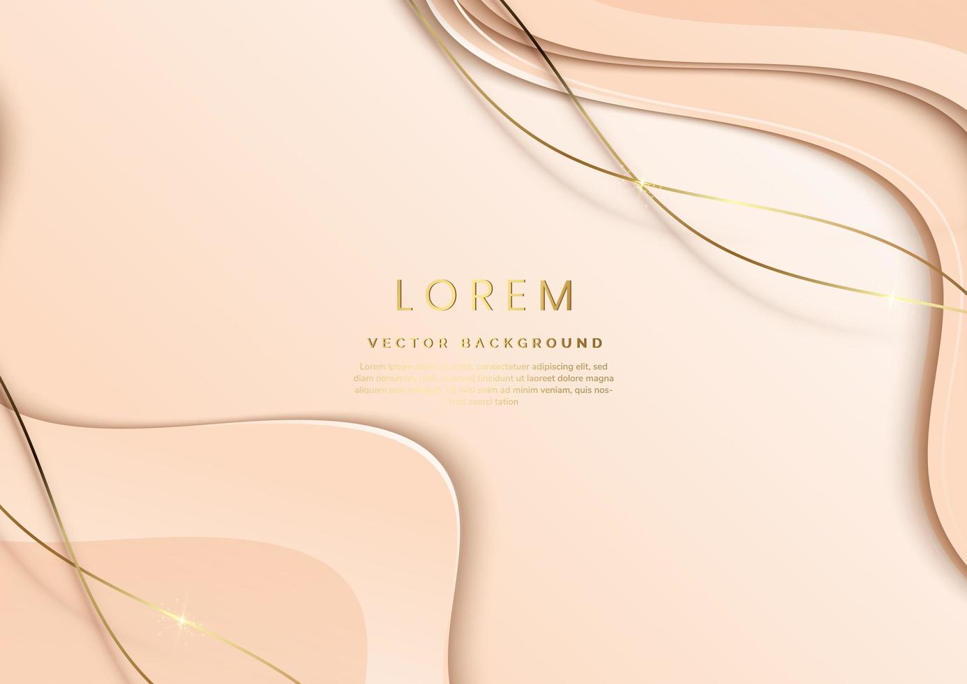 Abstract 3d template soft brown background with gold lines curved wavy sparking with copy space for text. Luxury style. vector