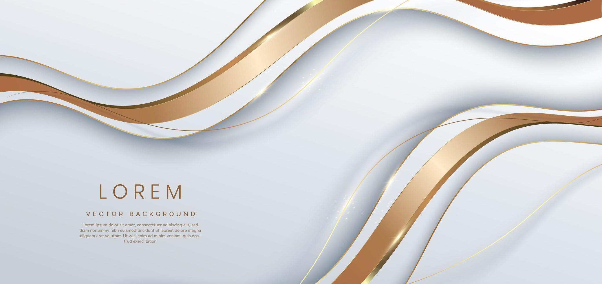 Abstract 3d white background with brown ribbon gold lines curved wavy sparkle with copy space for text. Luxury style template design. vector