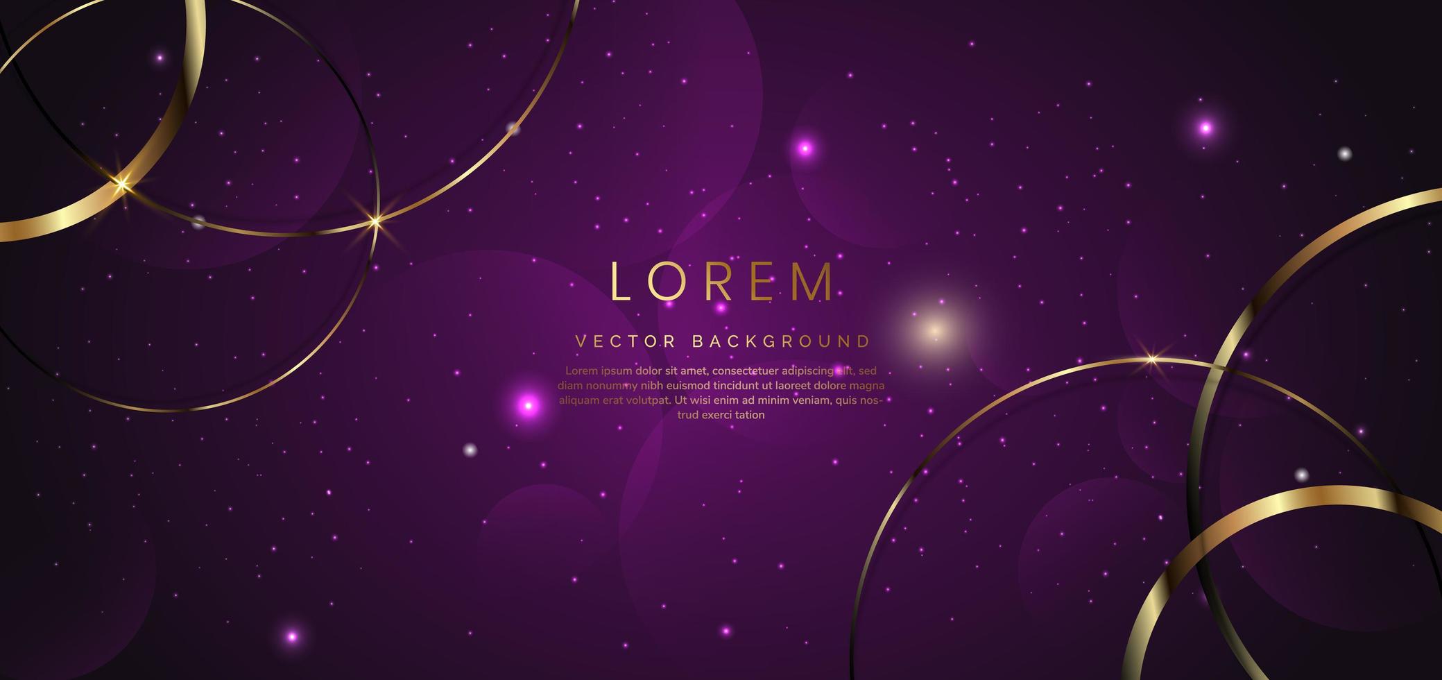 abstract golden circle lines overlapping on purple background with sparkle light effect. vector