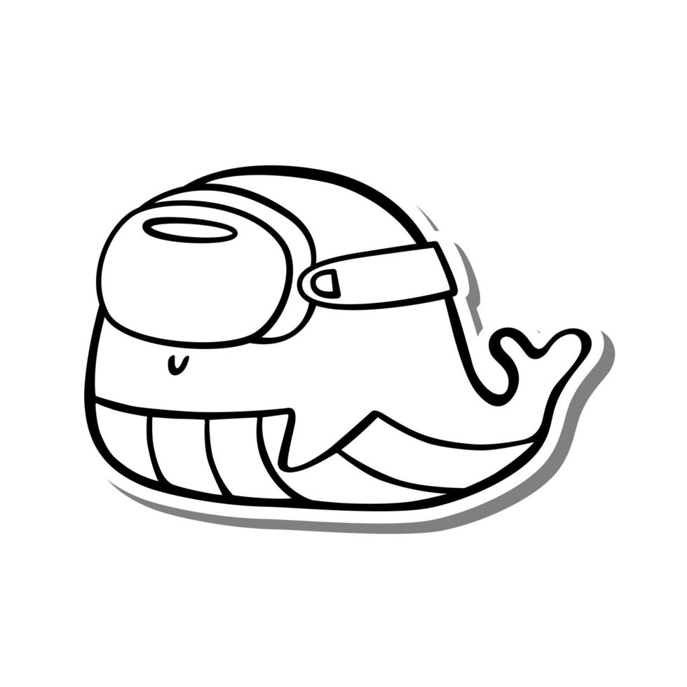 Cute cartoon Whale with VR Glasses Monochrome. Doodle on white silhouette and gray shadow. Vector illustration about aquatic animals for any design.