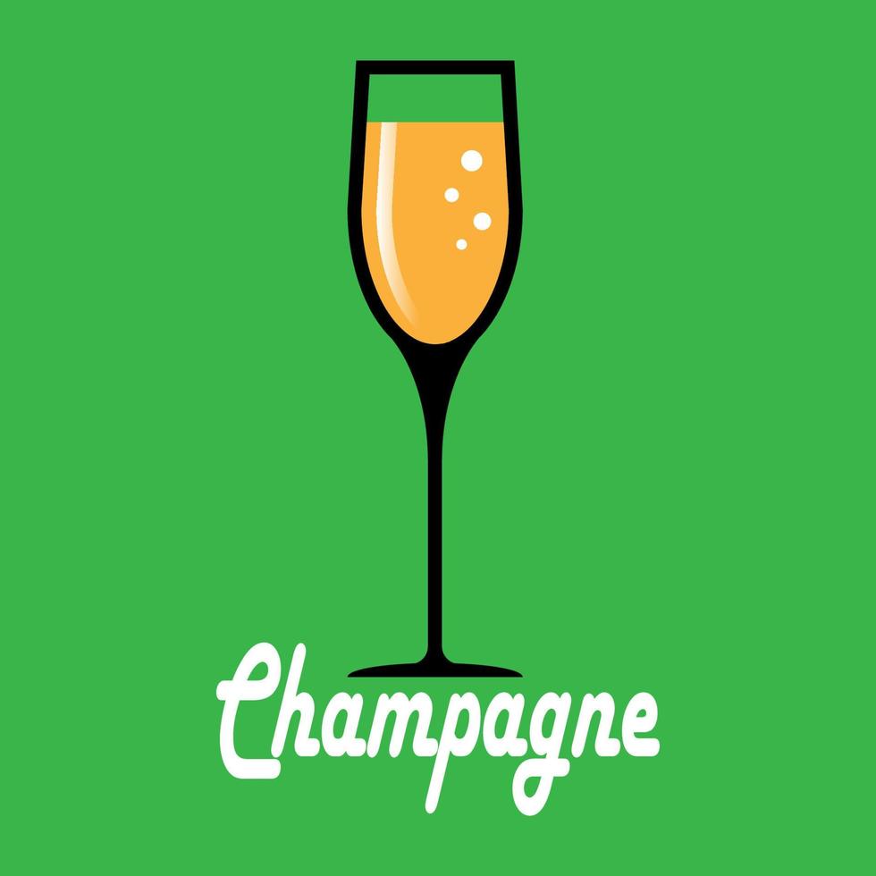 a glass of champagne flat design logo vector