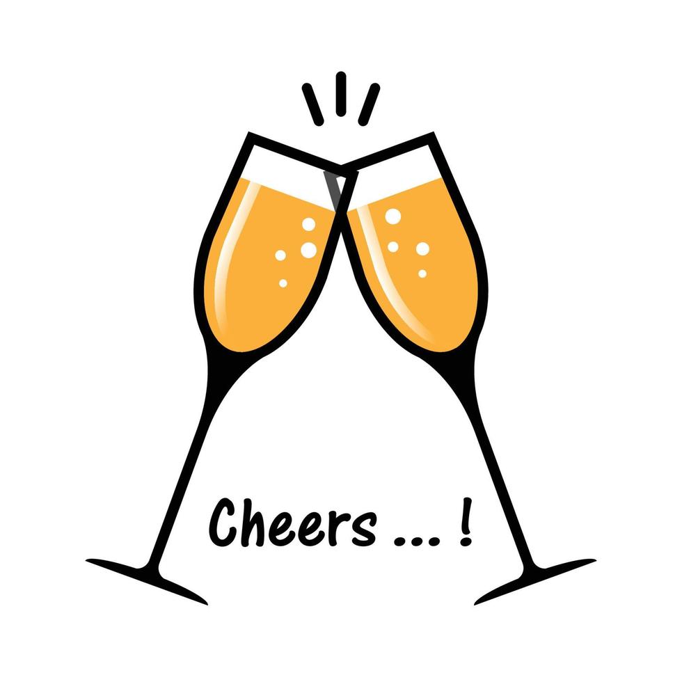 two glasses of champagne cheers flat design vector