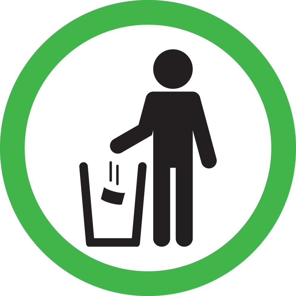 no littering sign green circle stick man trown trash to trash can vector