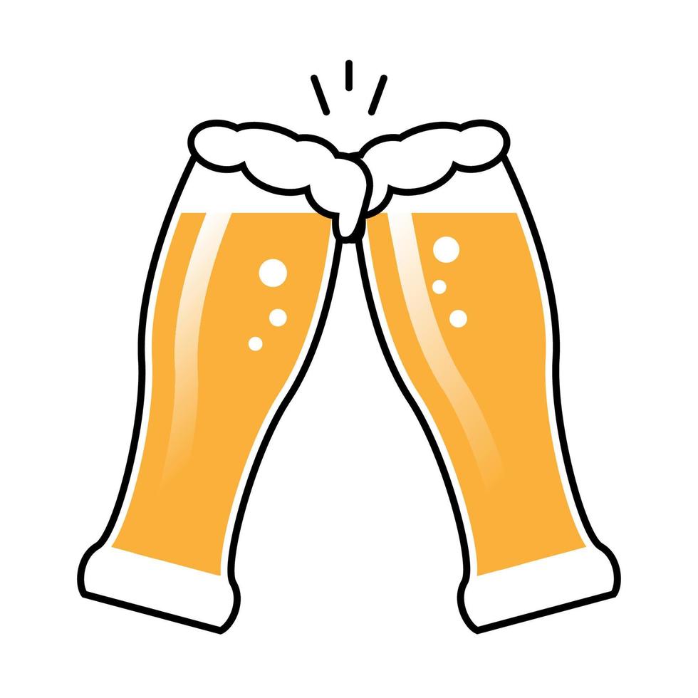 two weizen glasses of beers, cheers toasting flat design vector