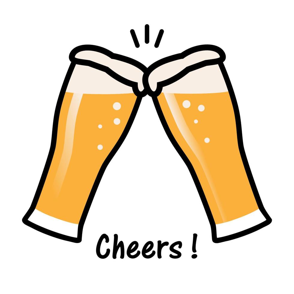 two glasses of beers cheers flat design vector