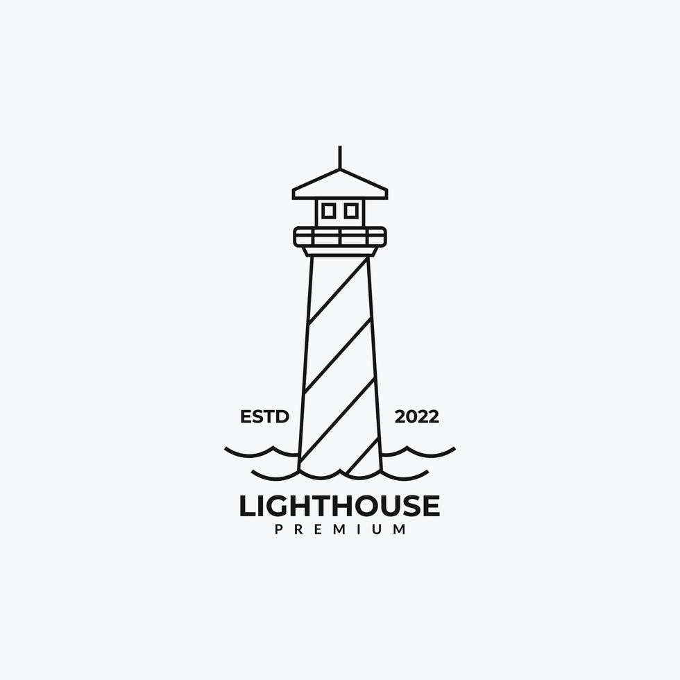 Lighthouse outline logo line art simple minimalist monoline design vector template icon