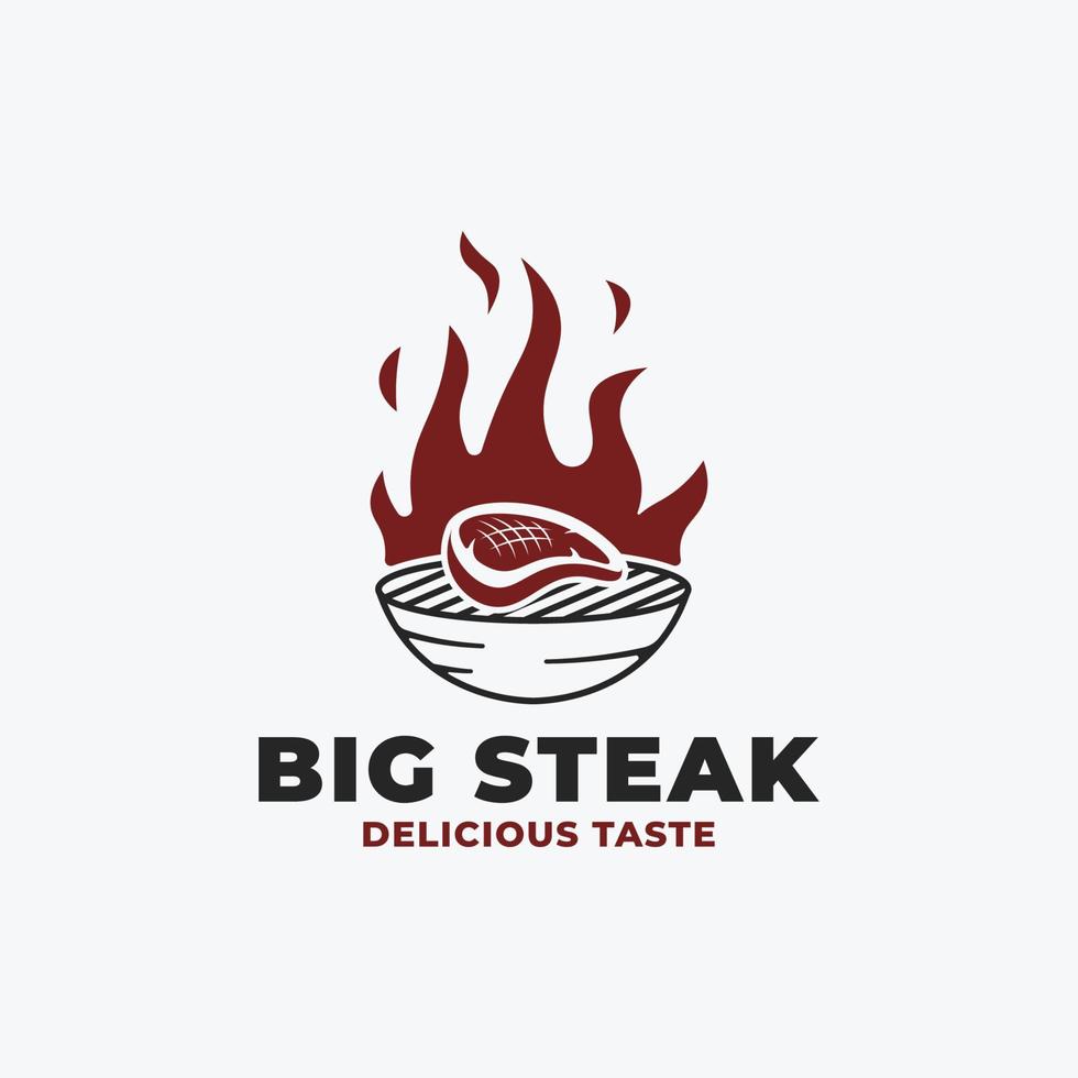 plantilla de diseño de ilustración de vector de logotipo de bistec de carne de res a la parrilla. vector de logotipo de bistec. logotipo de carne a la parrilla