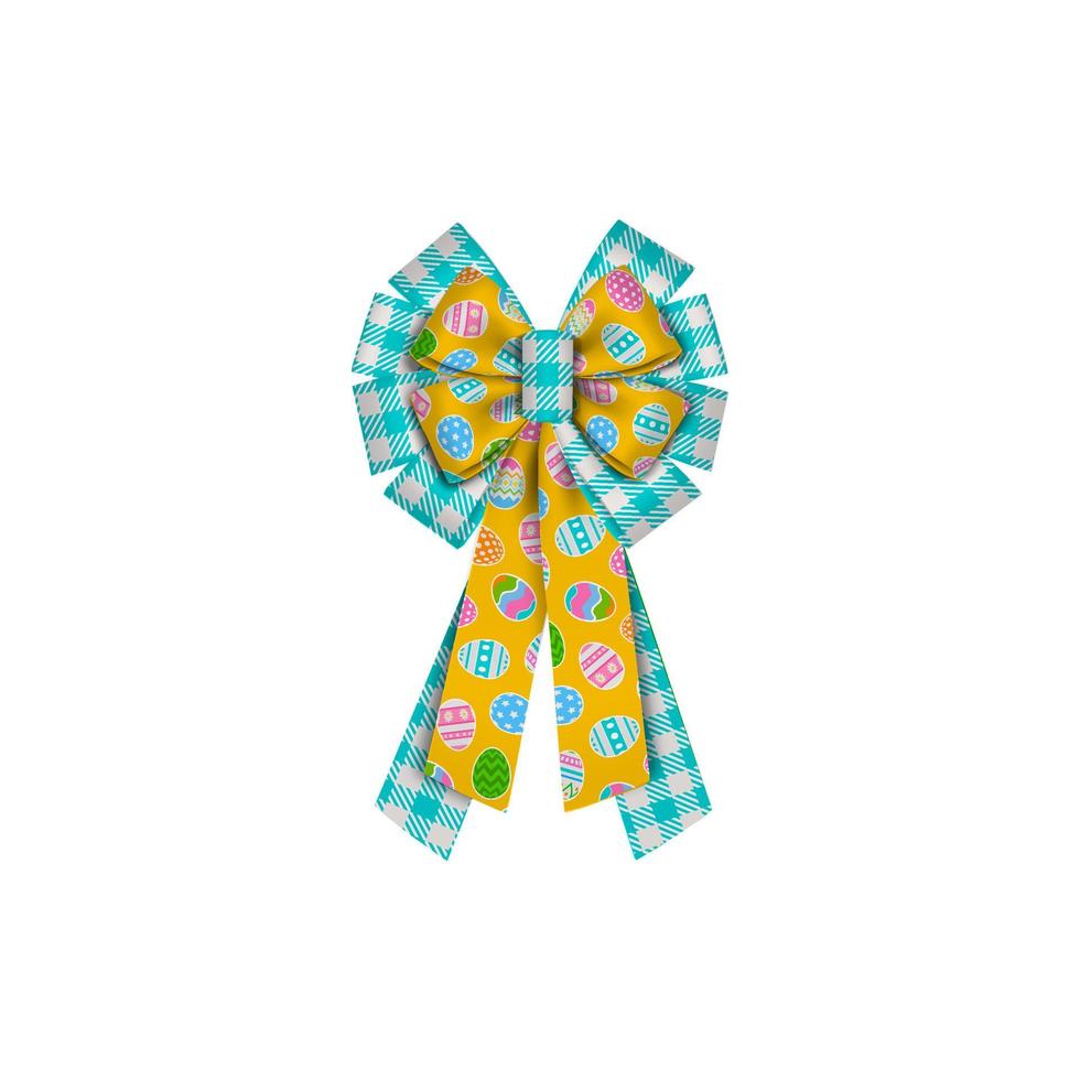 isolated easter bow with gingham texture and pattern with easter eggs vector