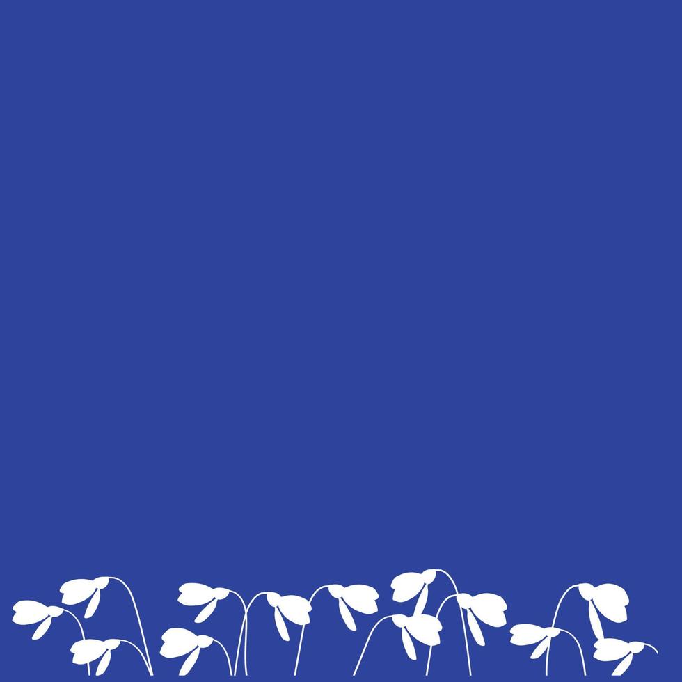 Blue background with white snowdrops, flat vector, spring background, spring is coming vector