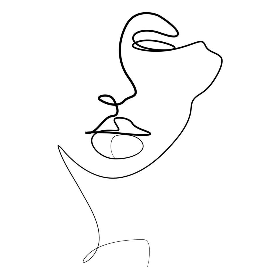 continuous line face salon logo design concept vector