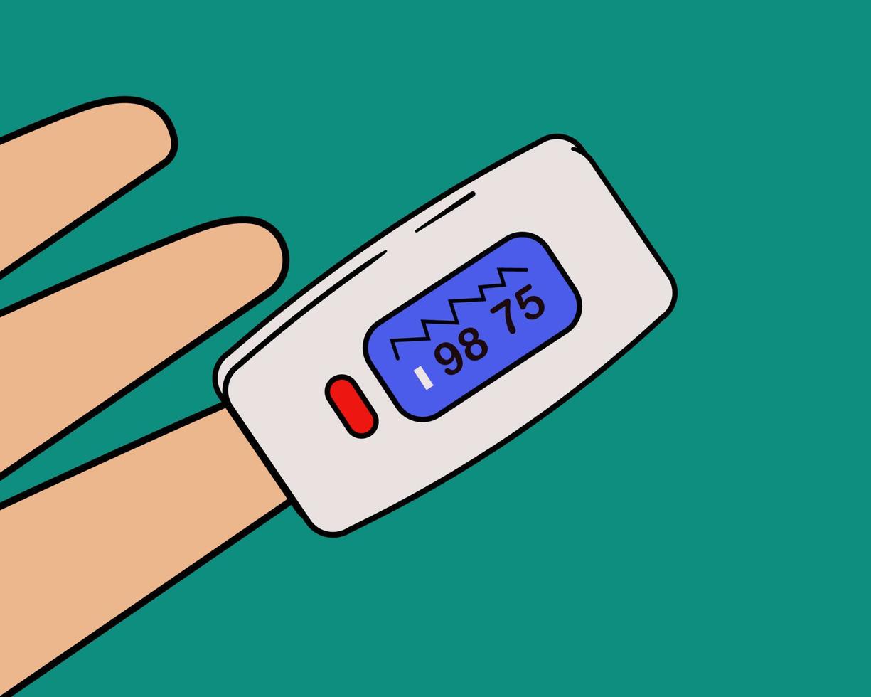 Finger in an Oximeter Device. Cartoon vector style for your design.