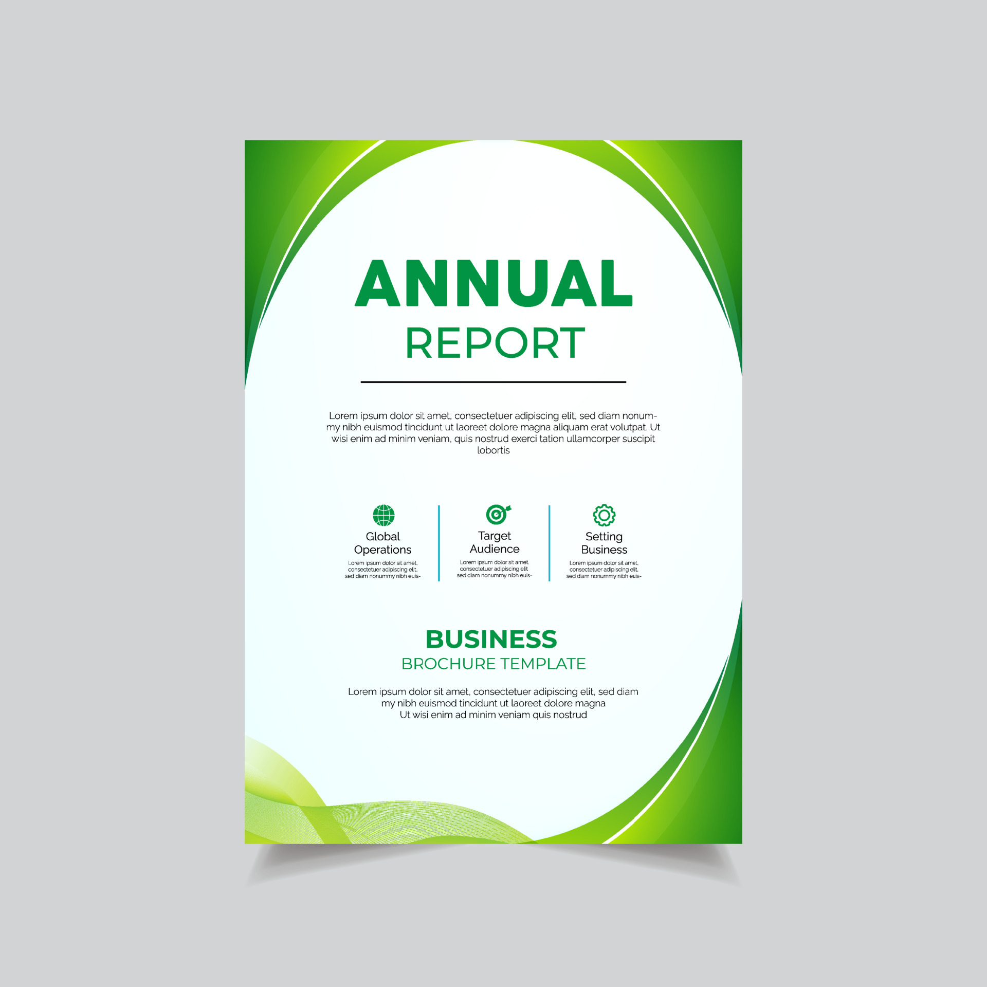 Modern Annual Report design template. Green Wave Business flyer design