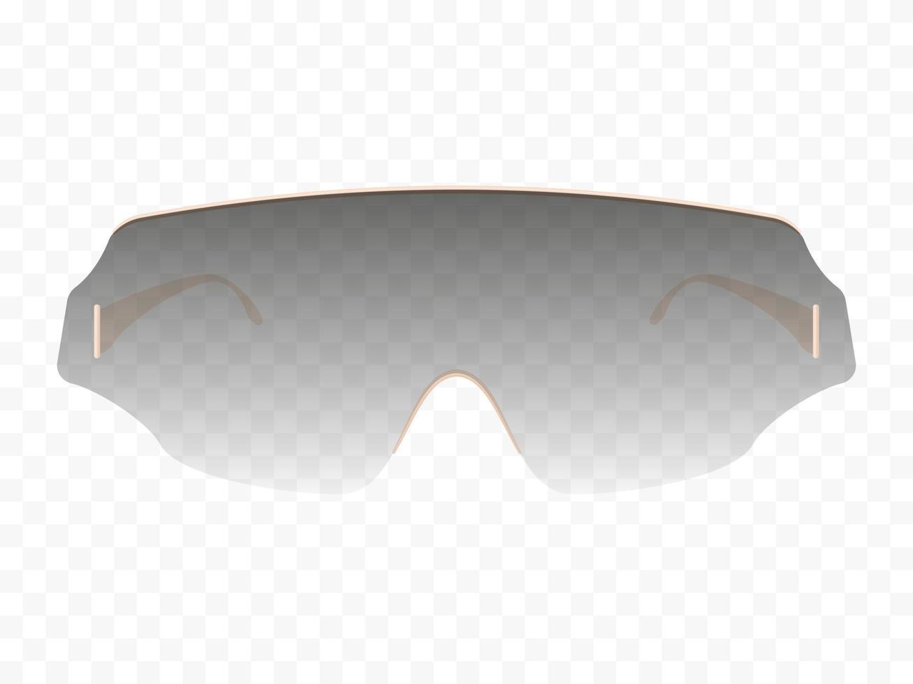 Realistic sunglasses transparent isolated template. Ultra modern shape with futuristic curves with tinted glass and gold temples elegant trendy vector optics