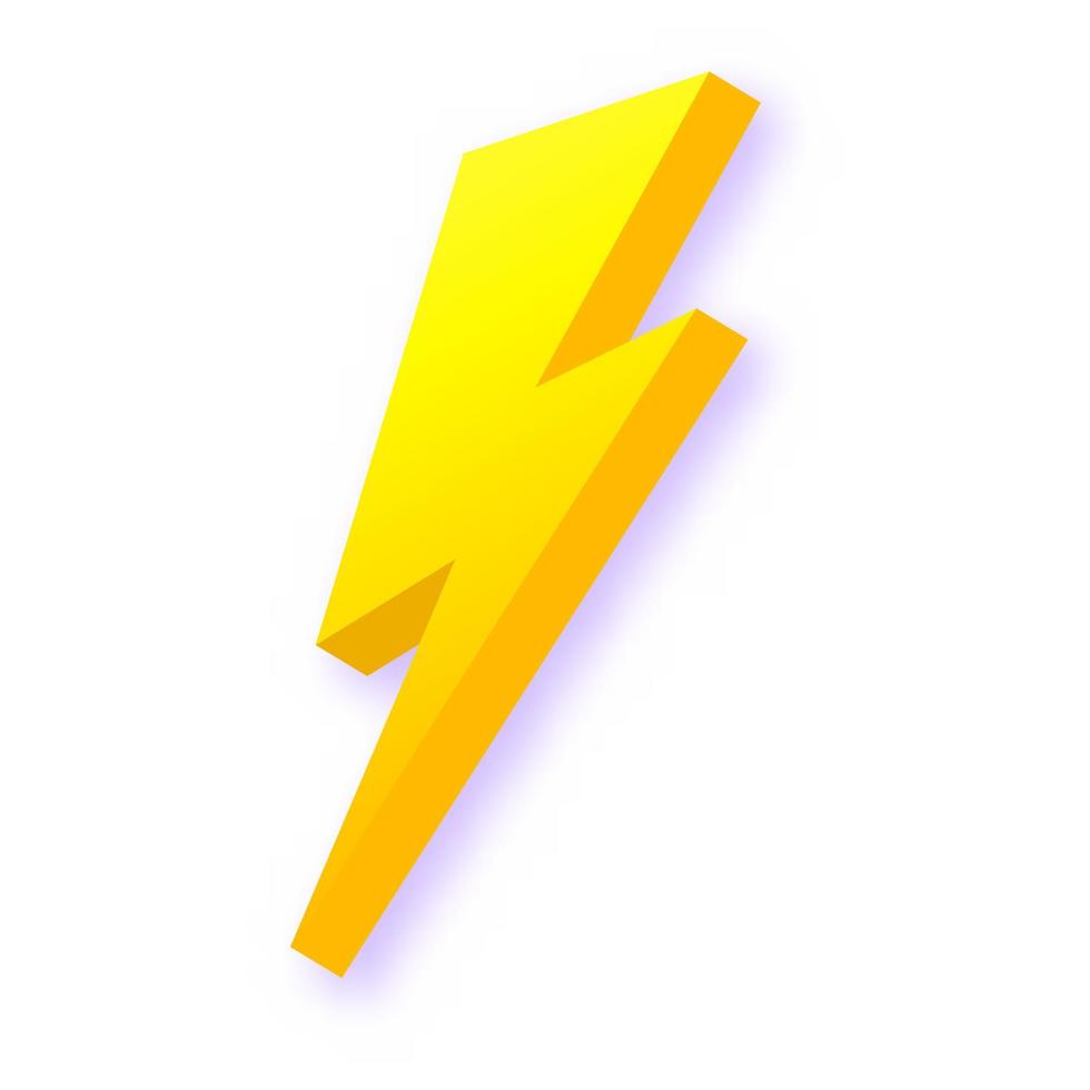 Lightning discharge with purple glow sign. Electrical flashes with geometric yellow curves high voltage hazard and powerful vector thunderstorm