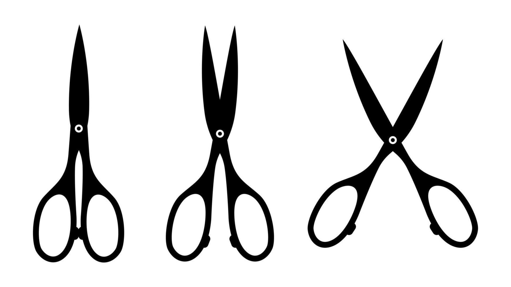 icono de tijeras negras. silueta de herramienta afilada para peluquería y taller de costura diseño fácil de usar con diferentes cuchillas vectoriales de divulgación vector