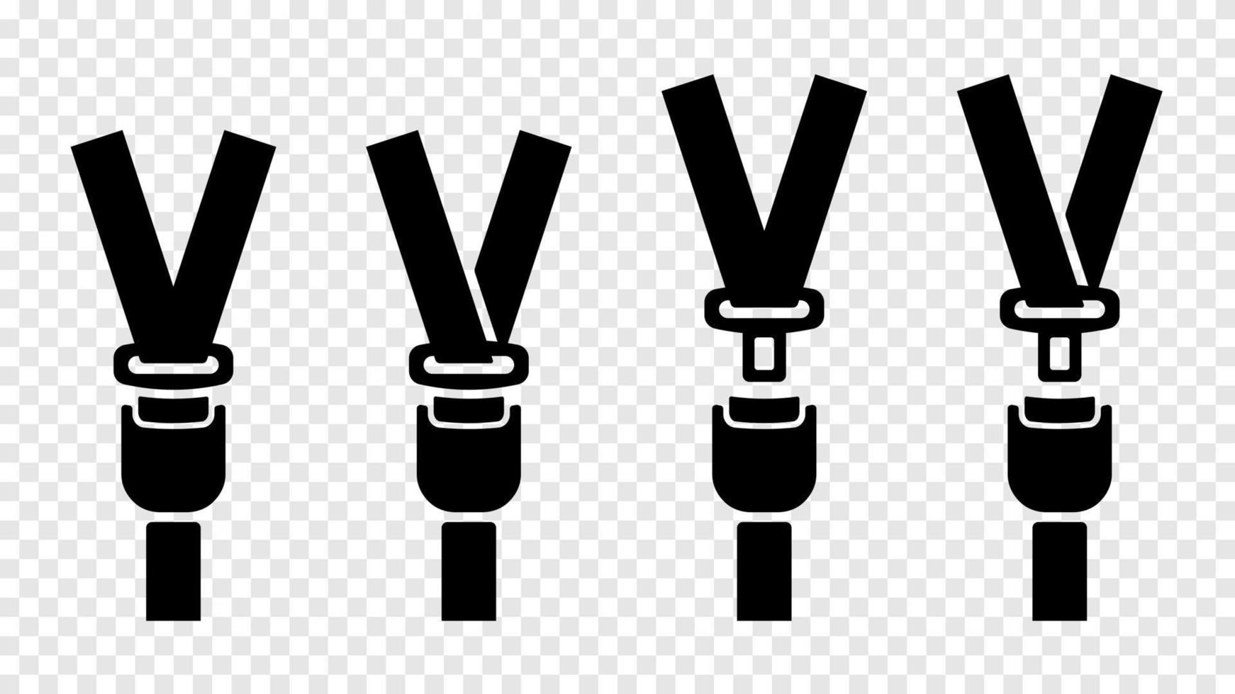 Seat belts icon. Black carbines protect driver in buttoned and open form means precaution and rescue in vector accident