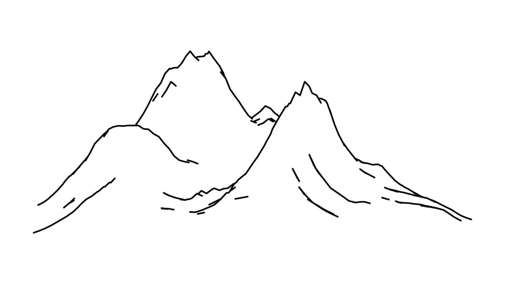 contorno de la ilustración de las montañas de la cordillera inaccesible. esbozar picos negros y colinas con acantilados rocosos nevados profundos desfiladeros vectoriales vector