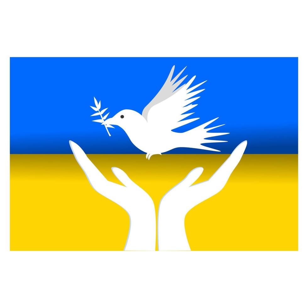 Ukrainian flag with dove sign of peace. vector