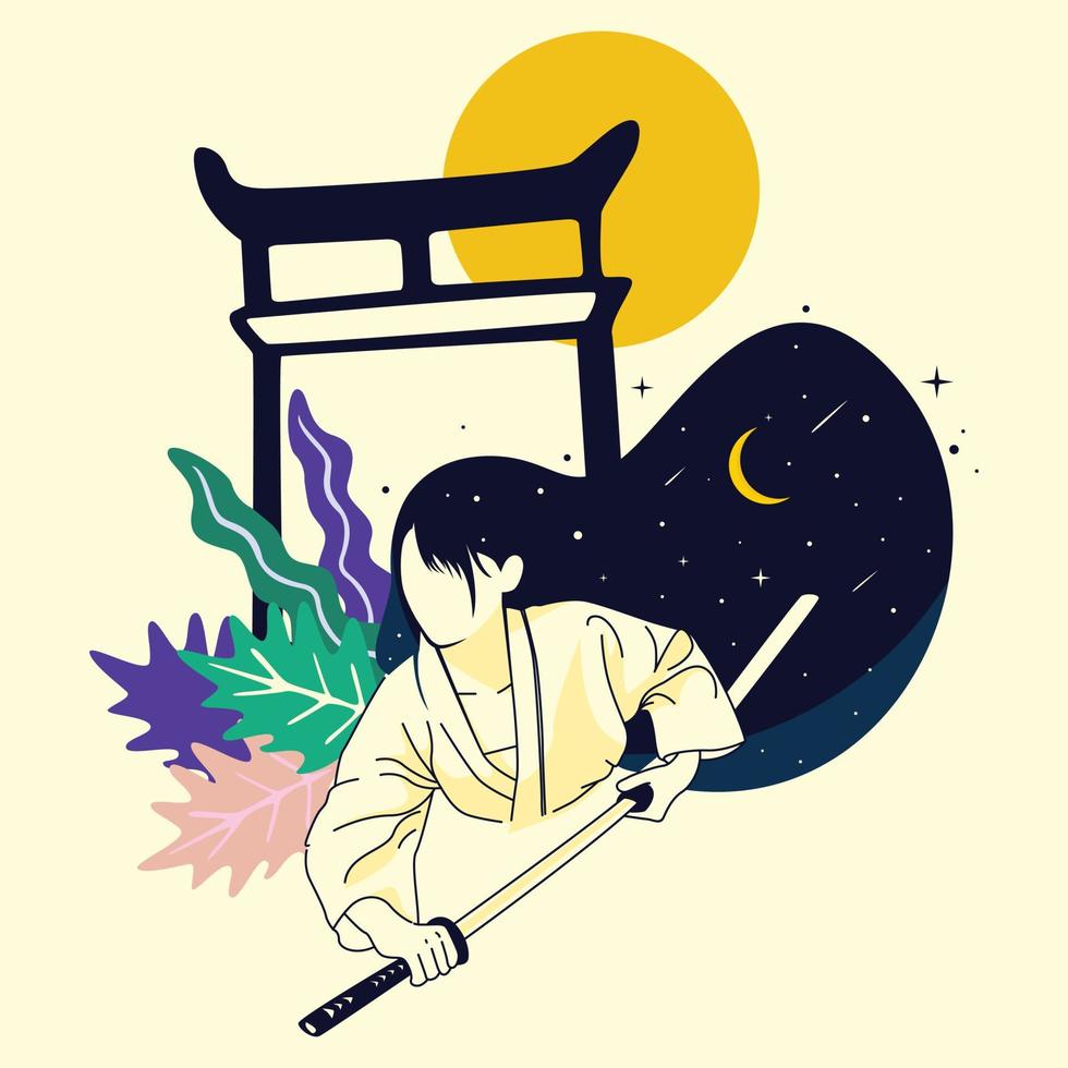 samurai girl wielding a sword vector