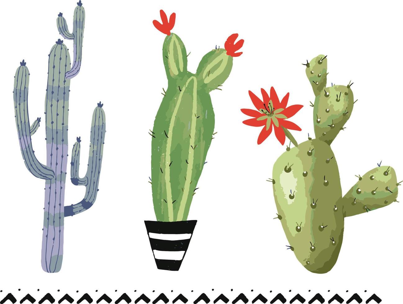 Indoor plants cactus in pots. vector