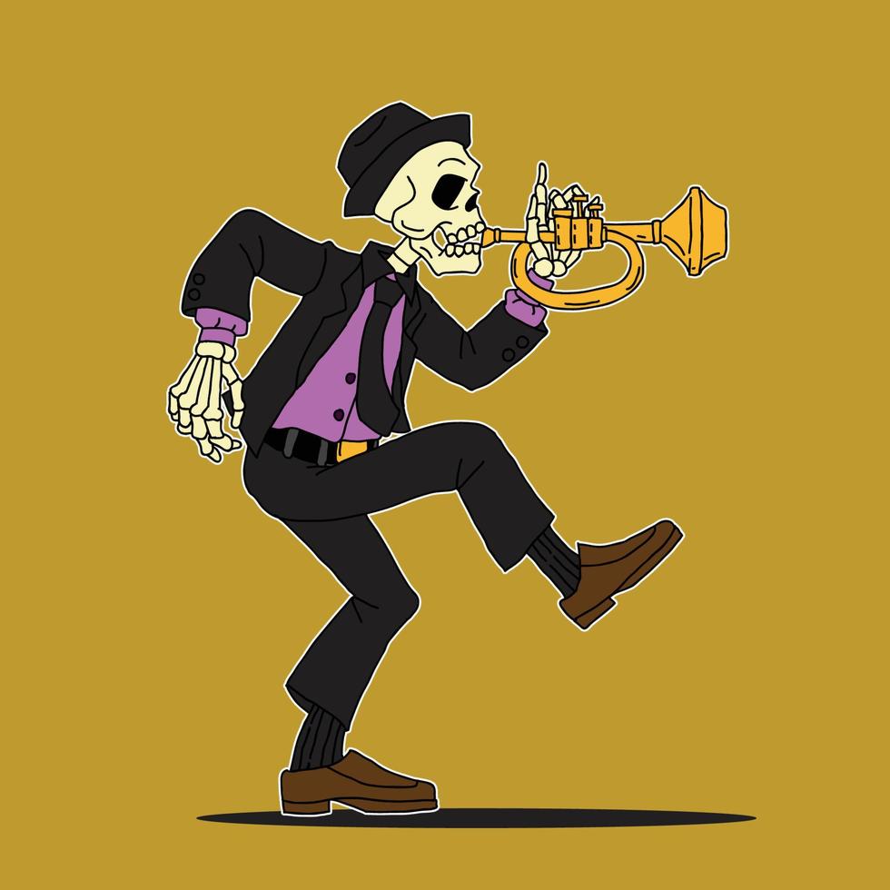 skull playing trumpet illustartion vector