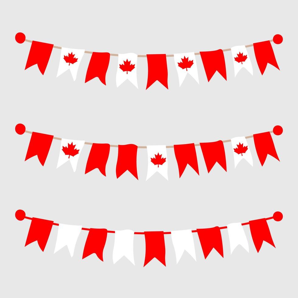 Canadian buntings, garlands, flags set isolated on gray background. vector