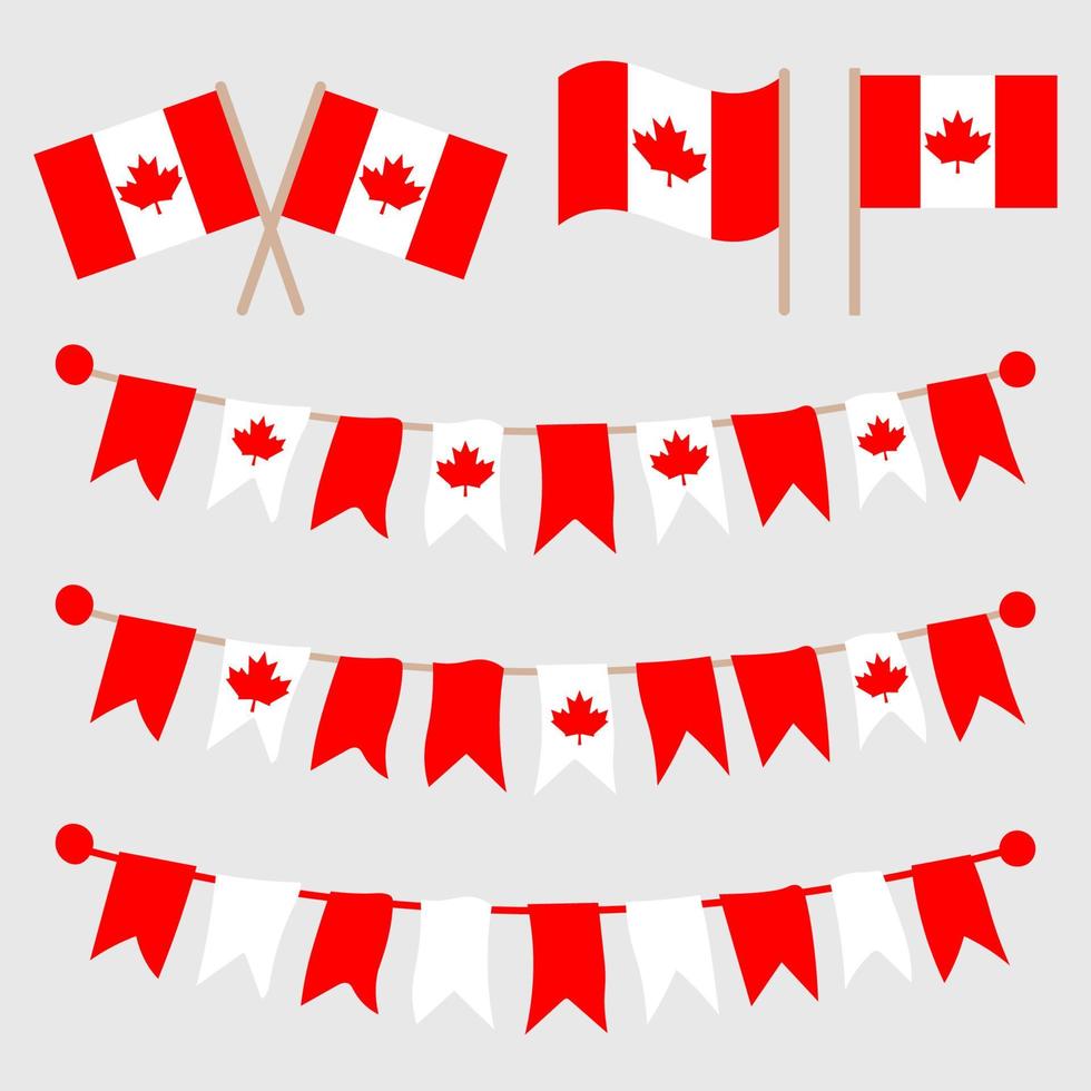 Canadian buntings, garlands, flags set isolated on grey background. vector