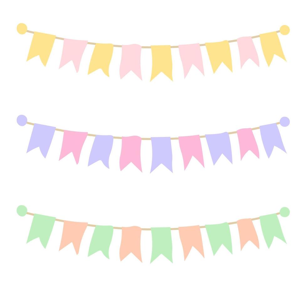 Multicolored bright buntings garlands isolated on white background. vector