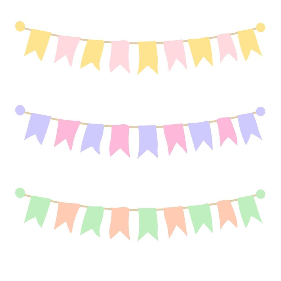 Multicolored bright buntings garlands isolated on white background. vector