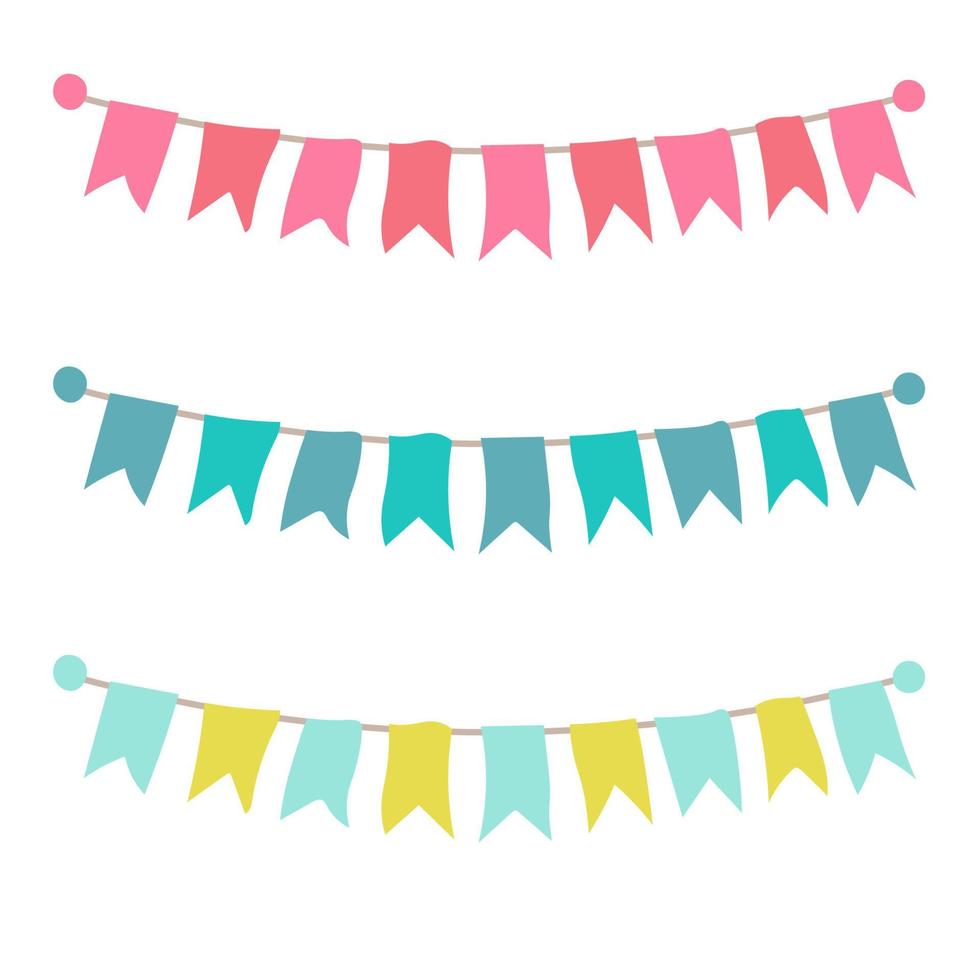 Multicolored bright buntings garlands isolated on white background. vector