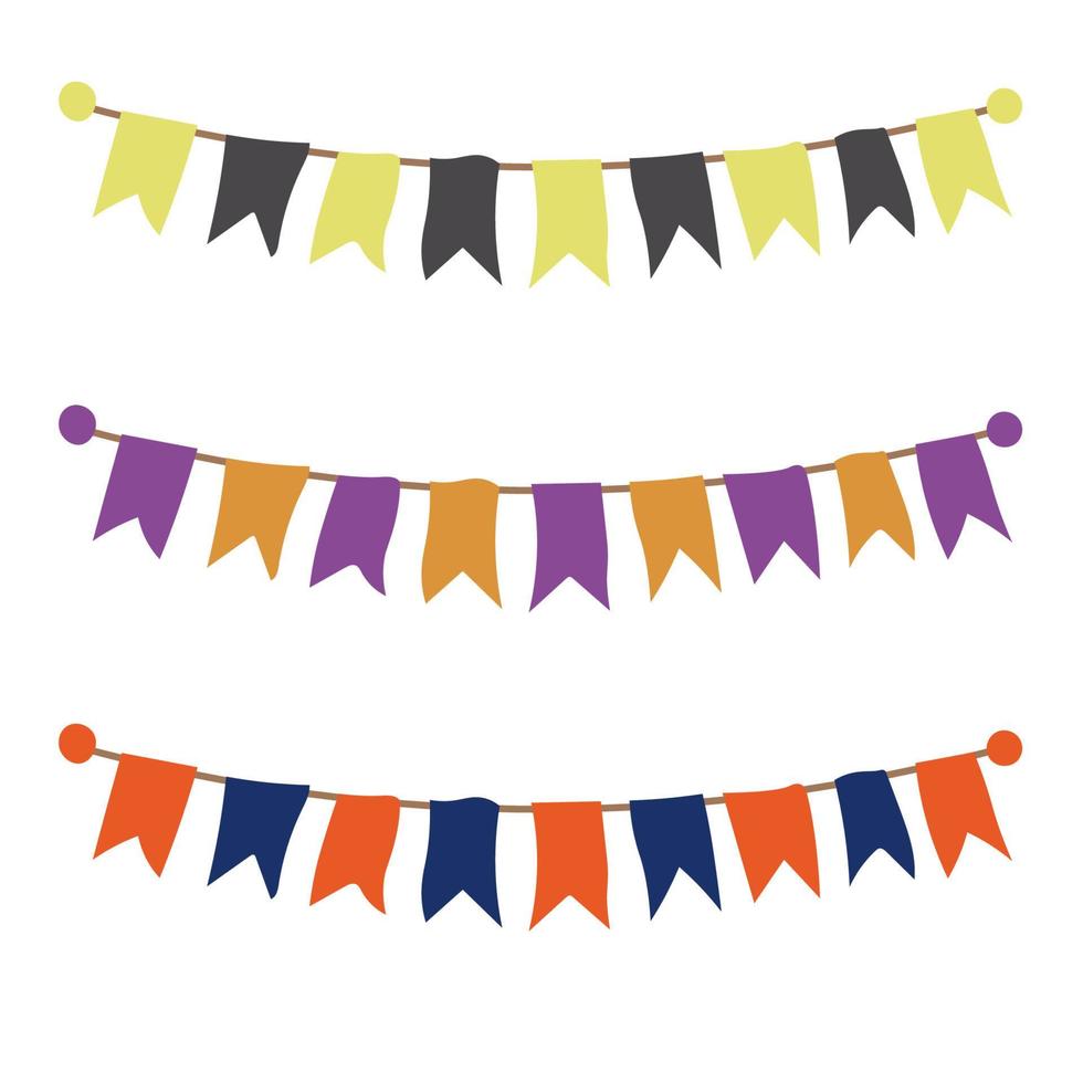 Multicolored bright buntings garlands isolated on white background. vector