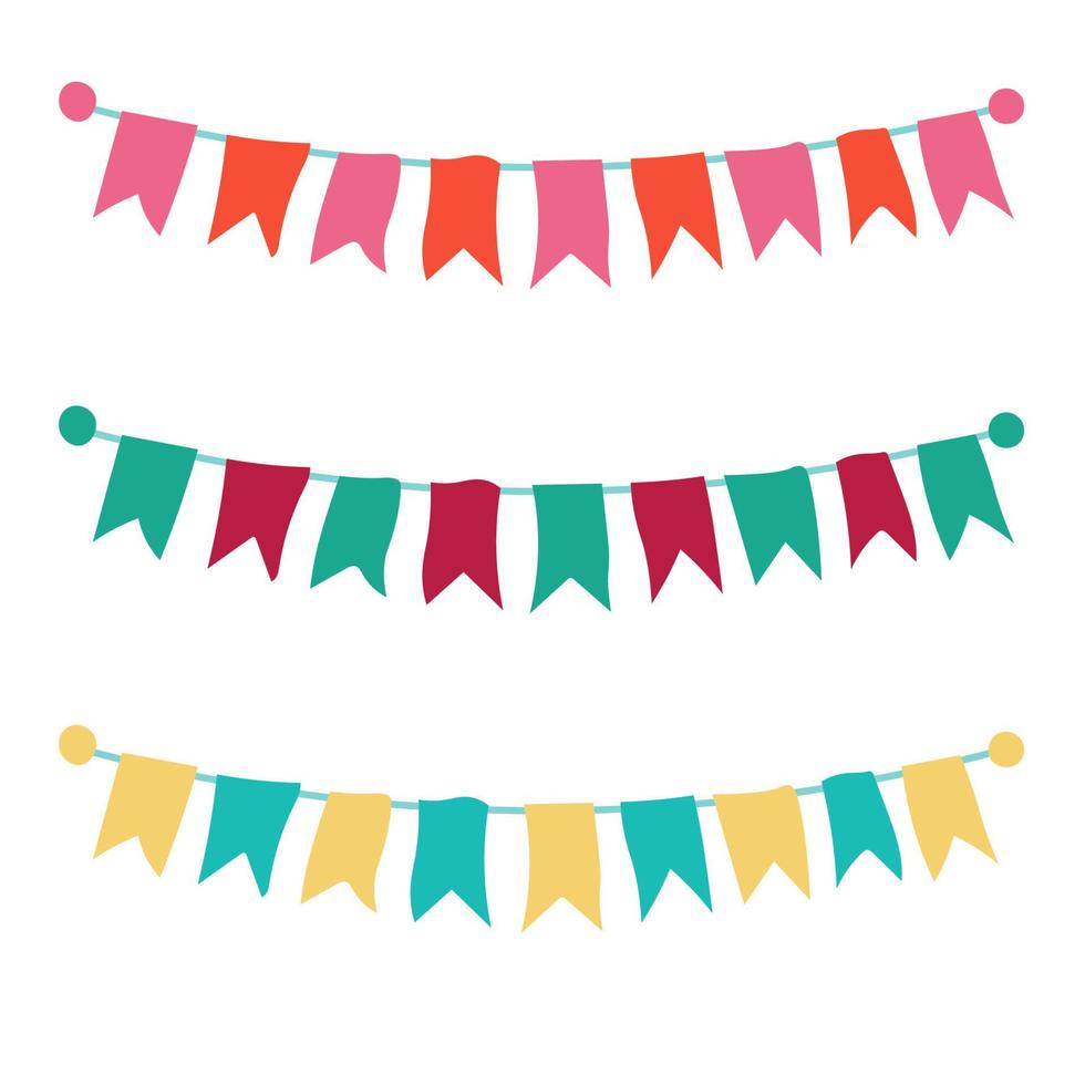 Multicolored bright buntings garlands isolated on white background. vector