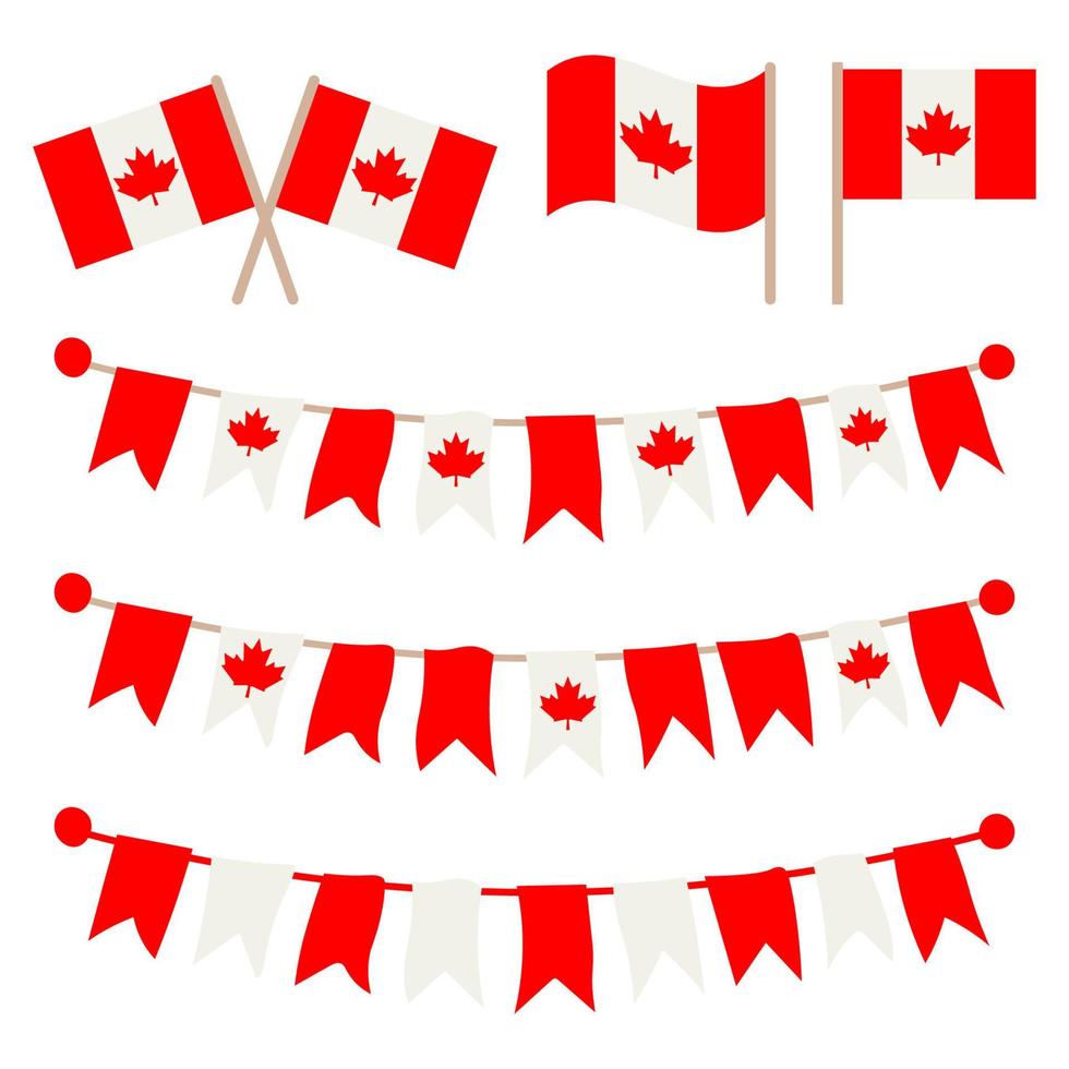 Canadian buntings, garlands, flags set isolated on white background. vector