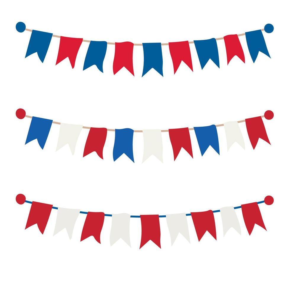 Multicolored bright buntings garlands isolated on white background vector