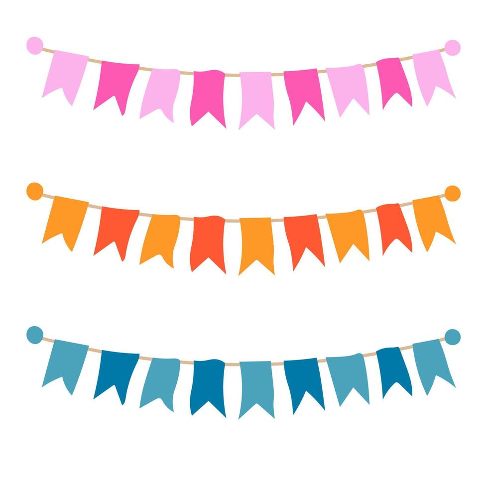 Multicolored bright buntings garlands isolated on white background. vector