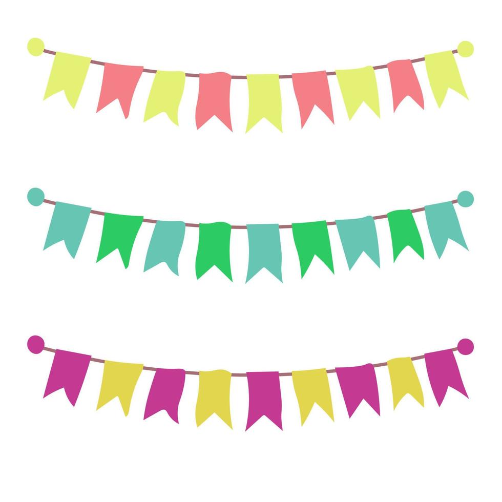 Multicolored bright buntings garlands isolated on white background. vector