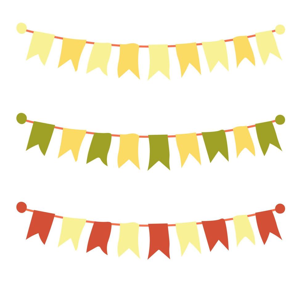 Multicolored bright buntings garlands isolated on white background. vector
