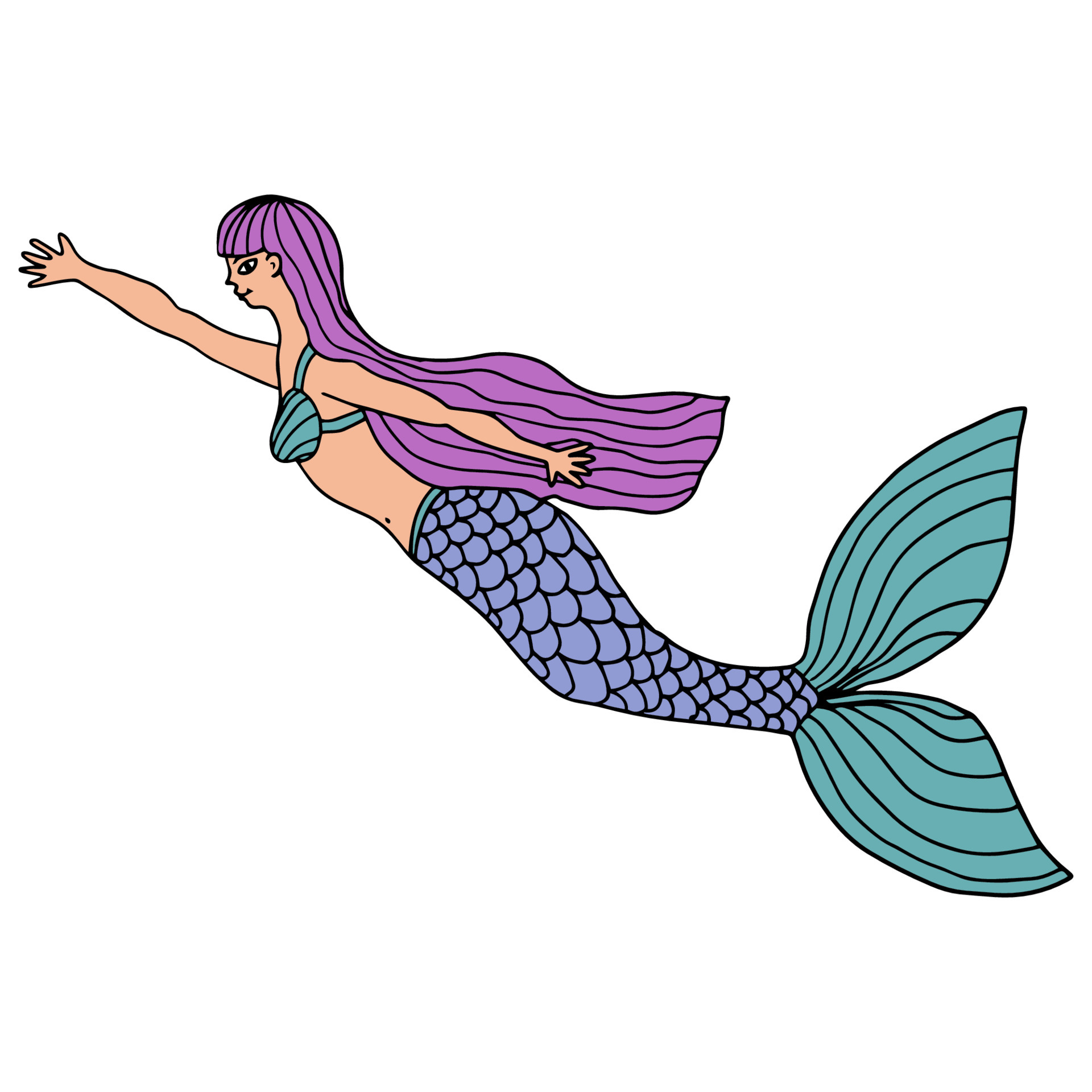 Cute doodle pretty mermaid swimming isolated on white background.  Underwater creature. 6555605 Vector Art at Vecteezy