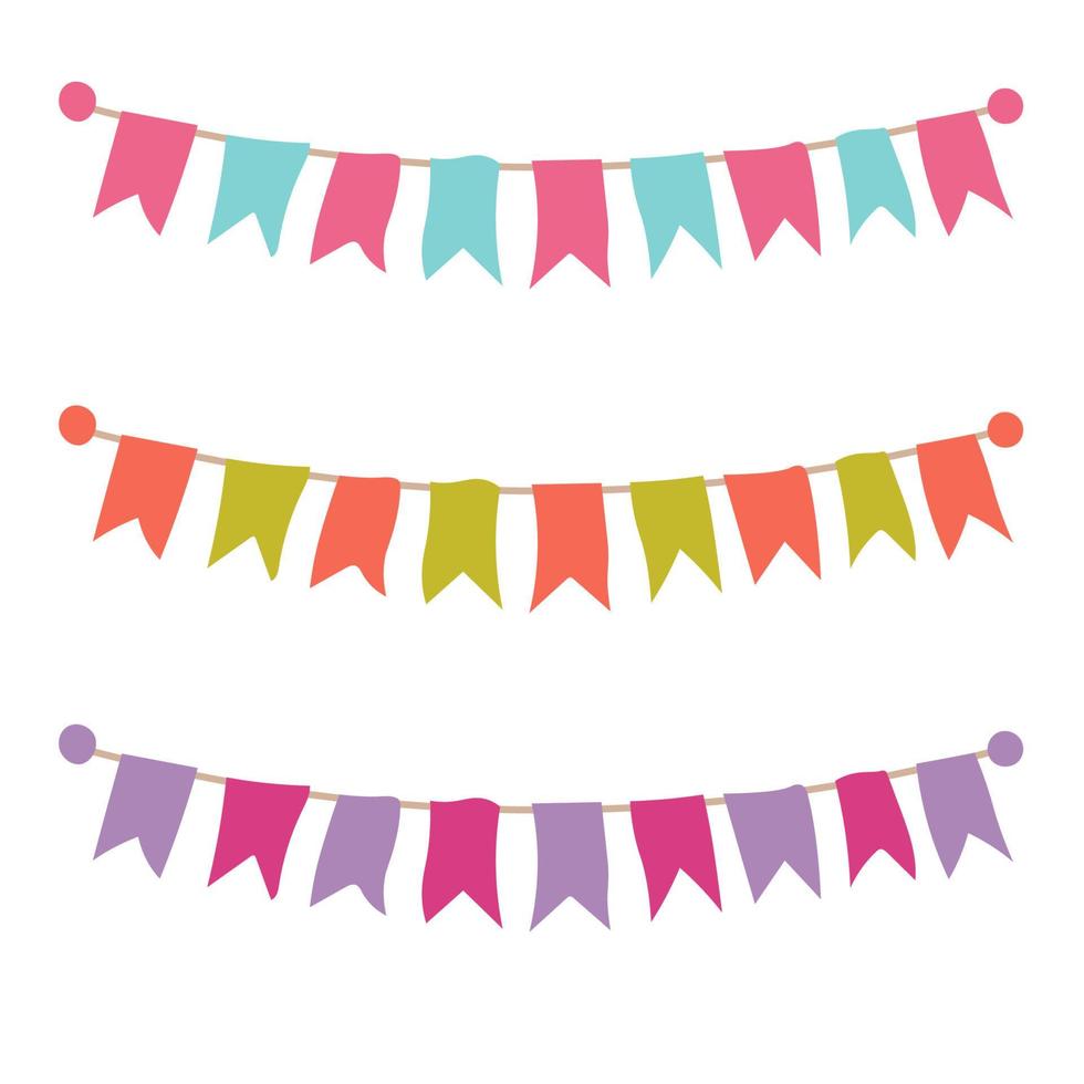 Multicolored bright buntings garlands isolated on white background. vector