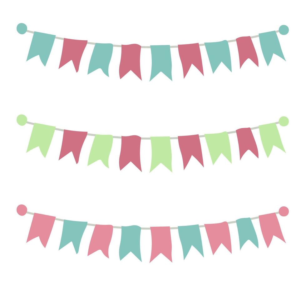 Multicolored bright buntings garlands isolated on white background. vector