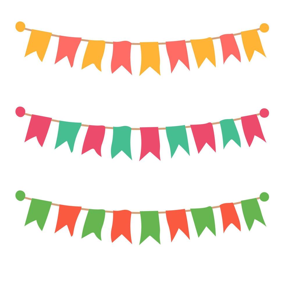 Multicolored bright buntings garlands isolated on white background. vector